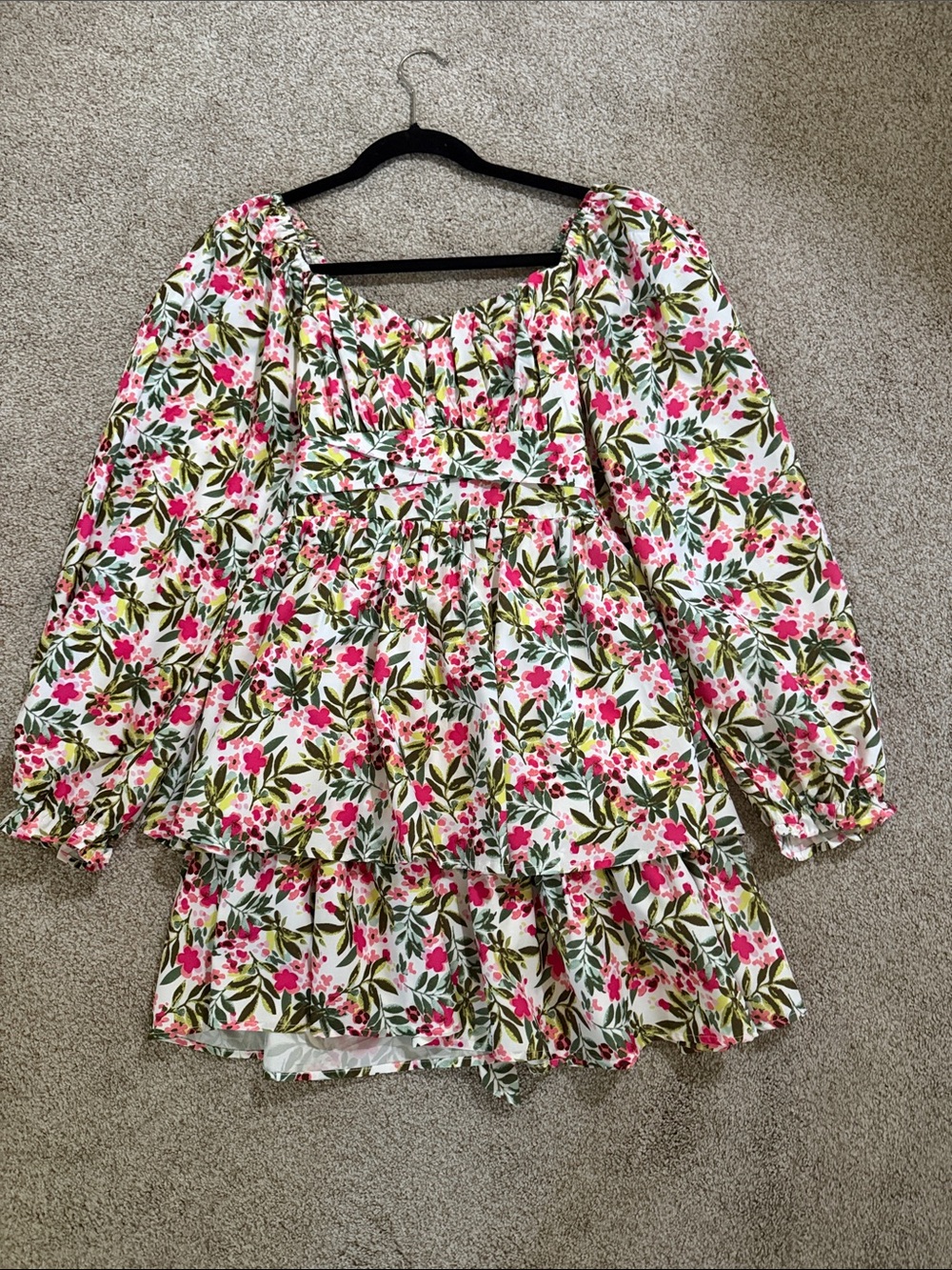 First Love Floral Mini Dress in White, Pink & Green
